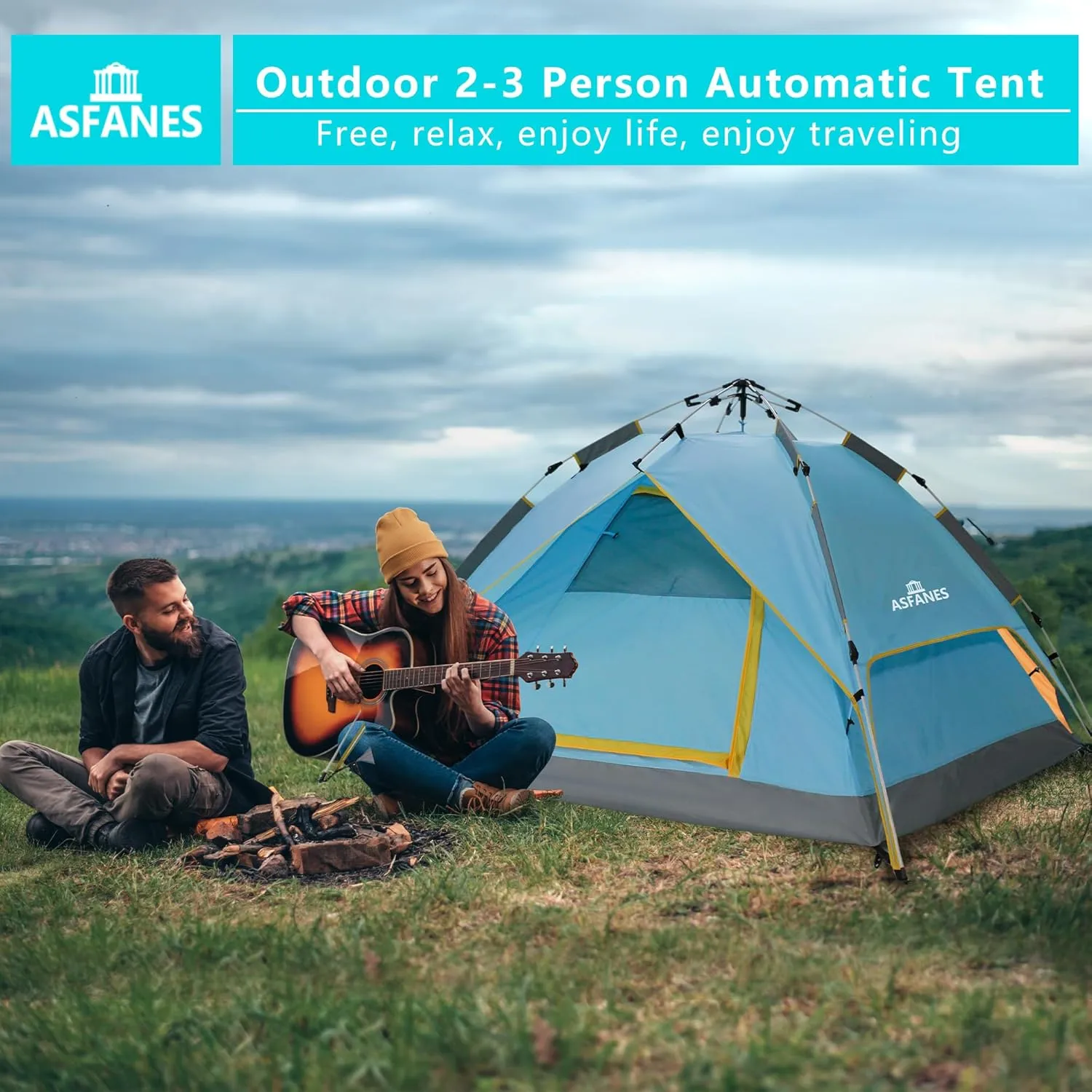 Instant Pop-Up Camping Tent for 2 People, Ultralight Dome Shelter for 4 Seasons, Waterproof & Windproof Design with Detachable Outer Tarpaulin and Dual Layers