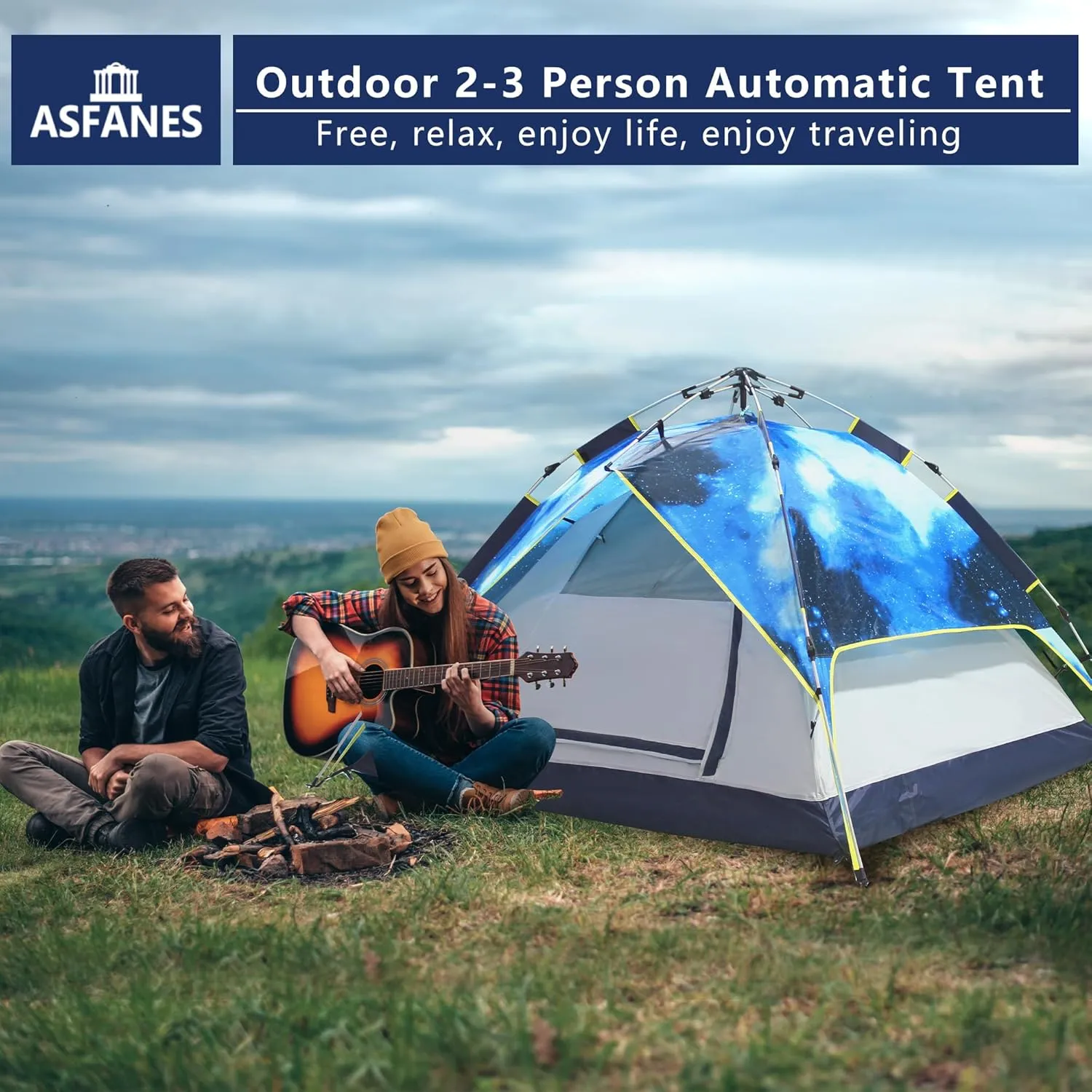 Instant Pop-Up Camping Tent for 2 People, Ultralight Dome Shelter for 4 Seasons, Waterproof & Windproof Design with Detachable Outer Tarpaulin and Dual Layers