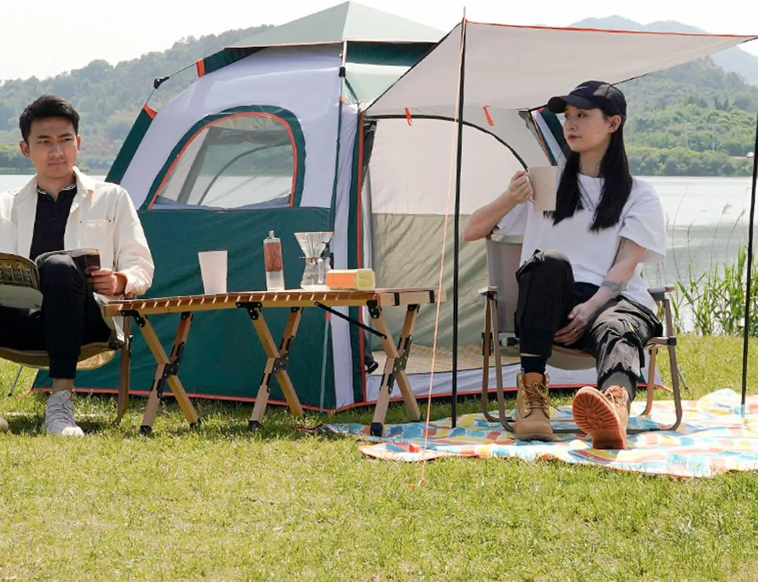 Instant Up Tents for Camping, Outdoor Easy Set Up Automatic Family Travel Tent, Waterproof Oxford Cloth Double Layer Family Tent for Hiking Traveling Backpacking