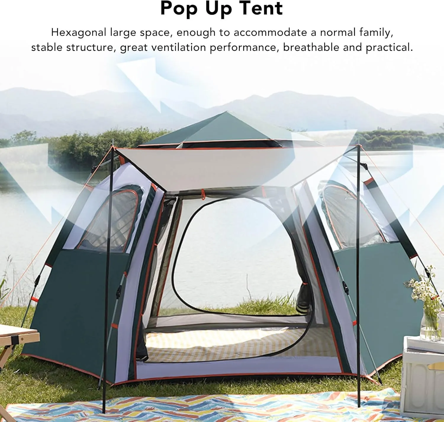 Instant Up Tents for Camping, Outdoor Easy Set Up Automatic Family Travel Tent, Waterproof Oxford Cloth Double Layer Family Tent for Hiking Traveling Backpacking