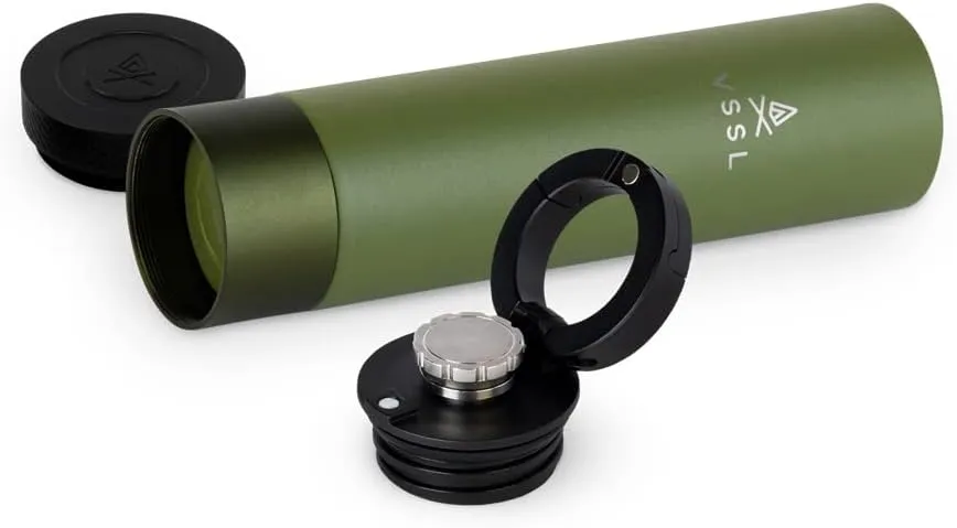 Insulated Flask, 8 oz Double-Walled Vacuum Sealed Stainless Steel, Leak-Proof Drinking Cap, Split Flip Carabiner for Easy Attachment, Predator Green