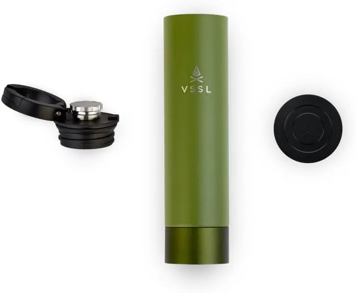 Insulated Flask, 8 oz Double-Walled Vacuum Sealed Stainless Steel, Leak-Proof Drinking Cap, Split Flip Carabiner for Easy Attachment, Predator Green