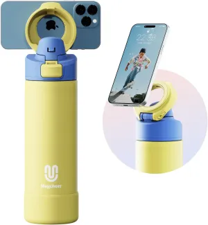 Insulated Magnetic Water Bottle - Reusable Stainless Steel Bottle with MagSafe Compatible Phone Holder - Keeps Cold for 24 Hours - Perfect for Gym, Sports, and Travel - Yellow 24oz