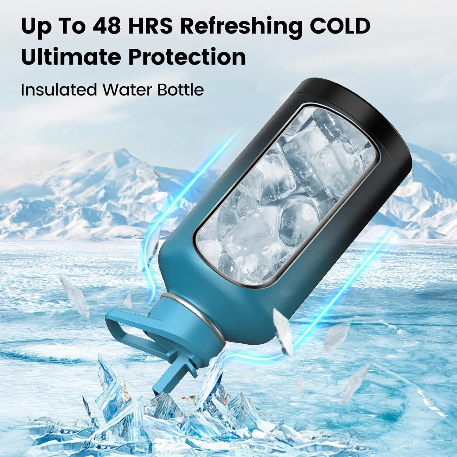 Insulated Water Bottle 32 oz, Triple Wall Vacuum Stainless Steel(Cold for 48 Hrs),Leak Proof & BPA-Free,Simple Modern Water Bottle with Drink-Through Lid & Flip Straw for Sports & Travel, Indigo-Black