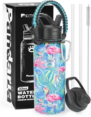Insulated Water Bottle 32oz, Stainless Steel Water Bottle with Straw & Spout Lids & Paracord Handle