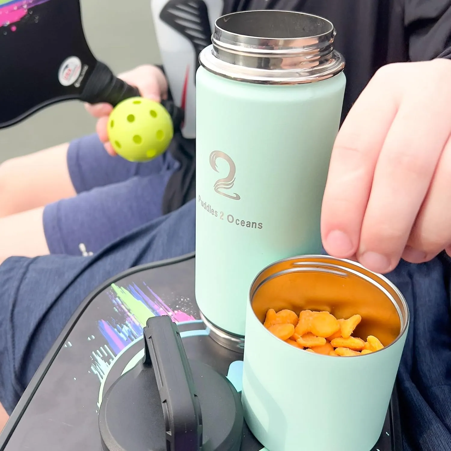 Insulated Water Bottle & Snack Container - Stainless Steel Water Bottle, 3 Lid Types BPA Free, Leak & Spill Proof Travel Bottle for Kids & Adults - Double Wall Tumbler Perfect for Gym, Hiking & School