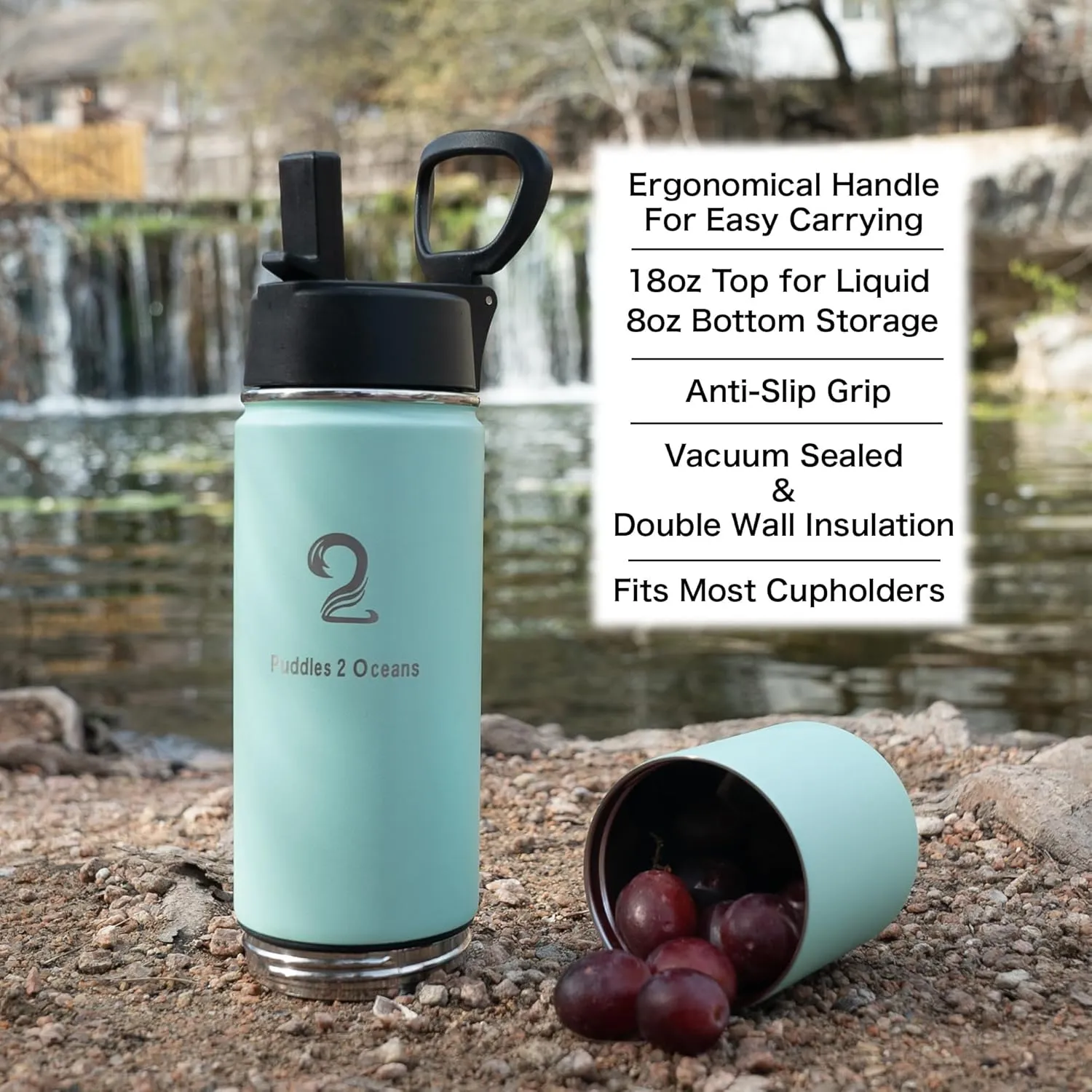 Insulated Water Bottle & Snack Container - Stainless Steel Water Bottle, 3 Lid Types BPA Free, Leak & Spill Proof Travel Bottle for Kids & Adults - Double Wall Tumbler Perfect for Gym, Hiking & School