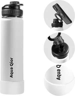 Insulated Water Bottle - Compatible MagSafe Water Bottle - Stainless Steel Water Bottle With Magnetic Phone Tripod Mount - BPA-Free - Car, Gym & Sports Water Bottle - 360°Rotate, White 24oz