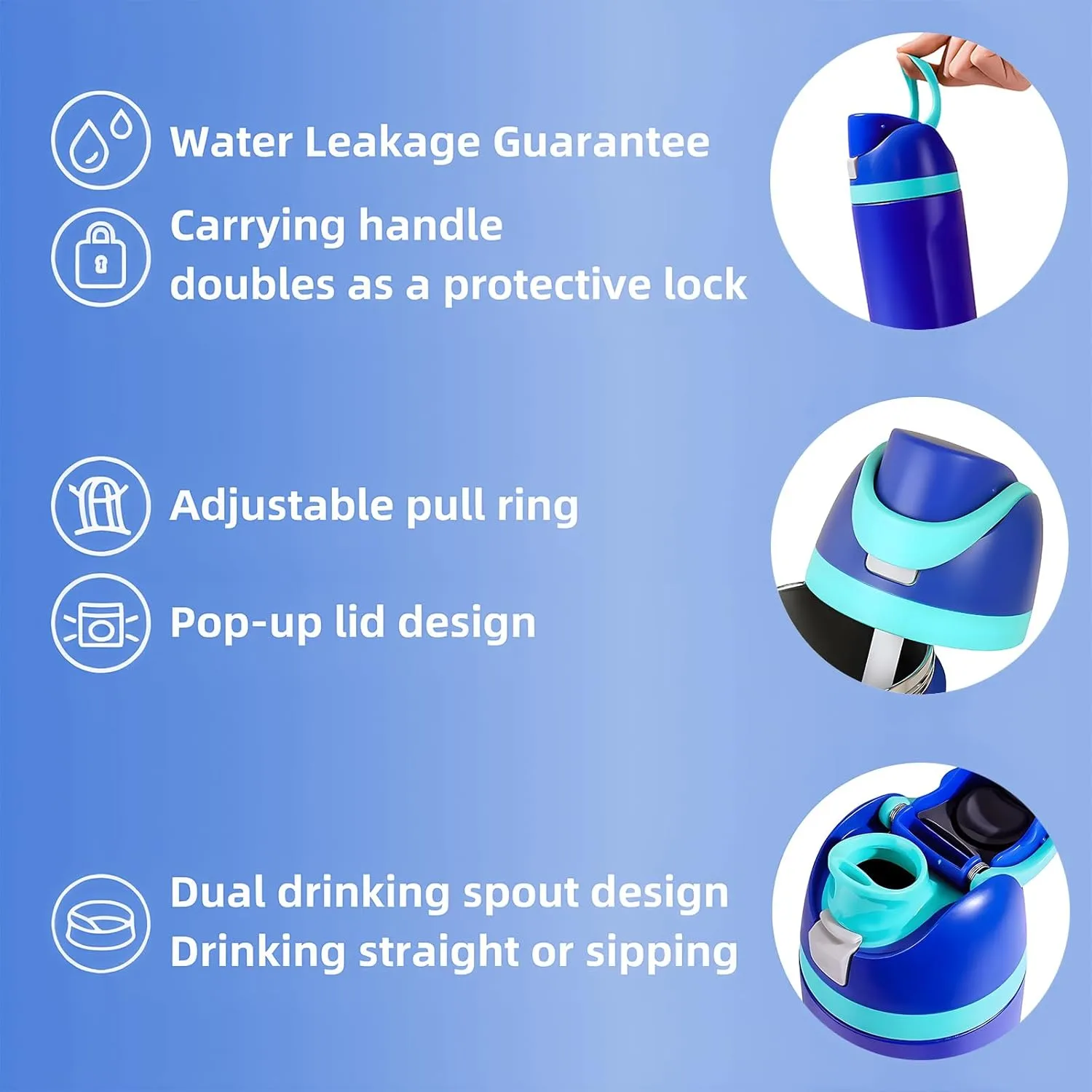 Insulated Water Bottle – Stainless Steel, Leakproof, 24H Cold & 12H Hot, Straw & Spout Lid, BPA-Free, Travel, Gym, Hiking, Sports Flask (Turquoise, 24 Oz / 706ml)