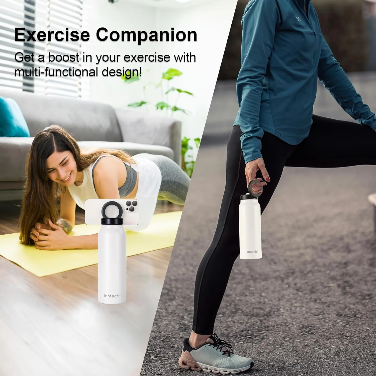 Insulated Water Bottle with Magnetic Phone Holder Compatible with MagSafe and iPhone, Stainless Steel Water Bottle Phone Mount For Sports Travel School, Hot 12H Cold 24H, 24oz (Blue)