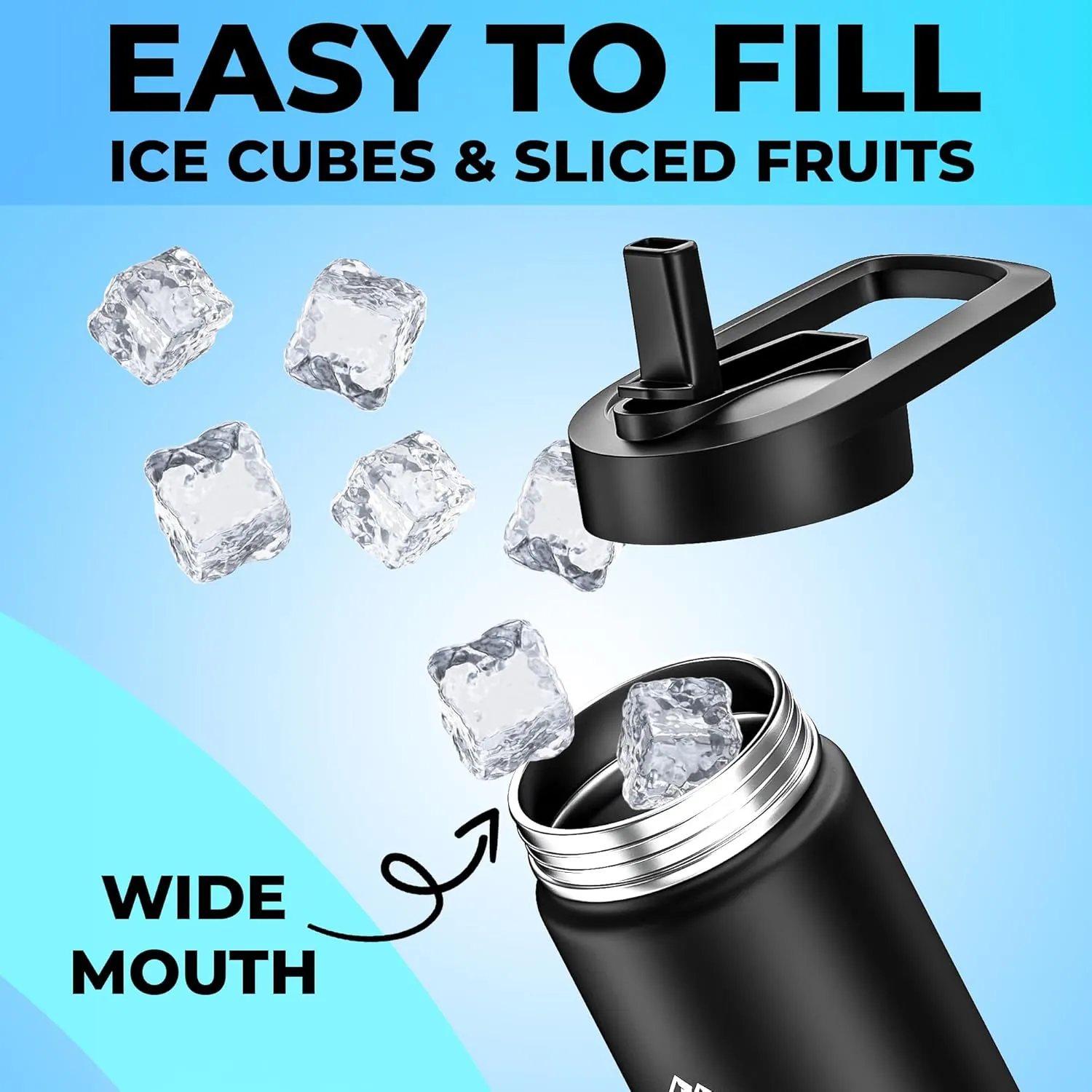 Insulated Water Bottle with Straw and Flip Top Lid, Fits Cup Holder, Double Walled Stainless Steel Vacuum Sealed, Leak and Sweat Proof Stainless Steel 24oz