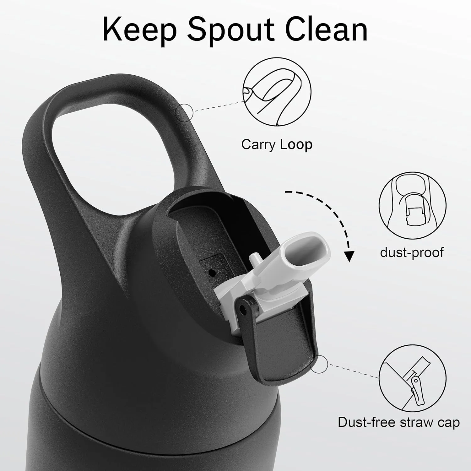 Insulated Water Bottle with Straw - Encool Stainless Steel Water Bottle, Reusable Leakproof and BPA-Free for Sports, Travel, Cold for 24 Hours, 24 oz, Black Night