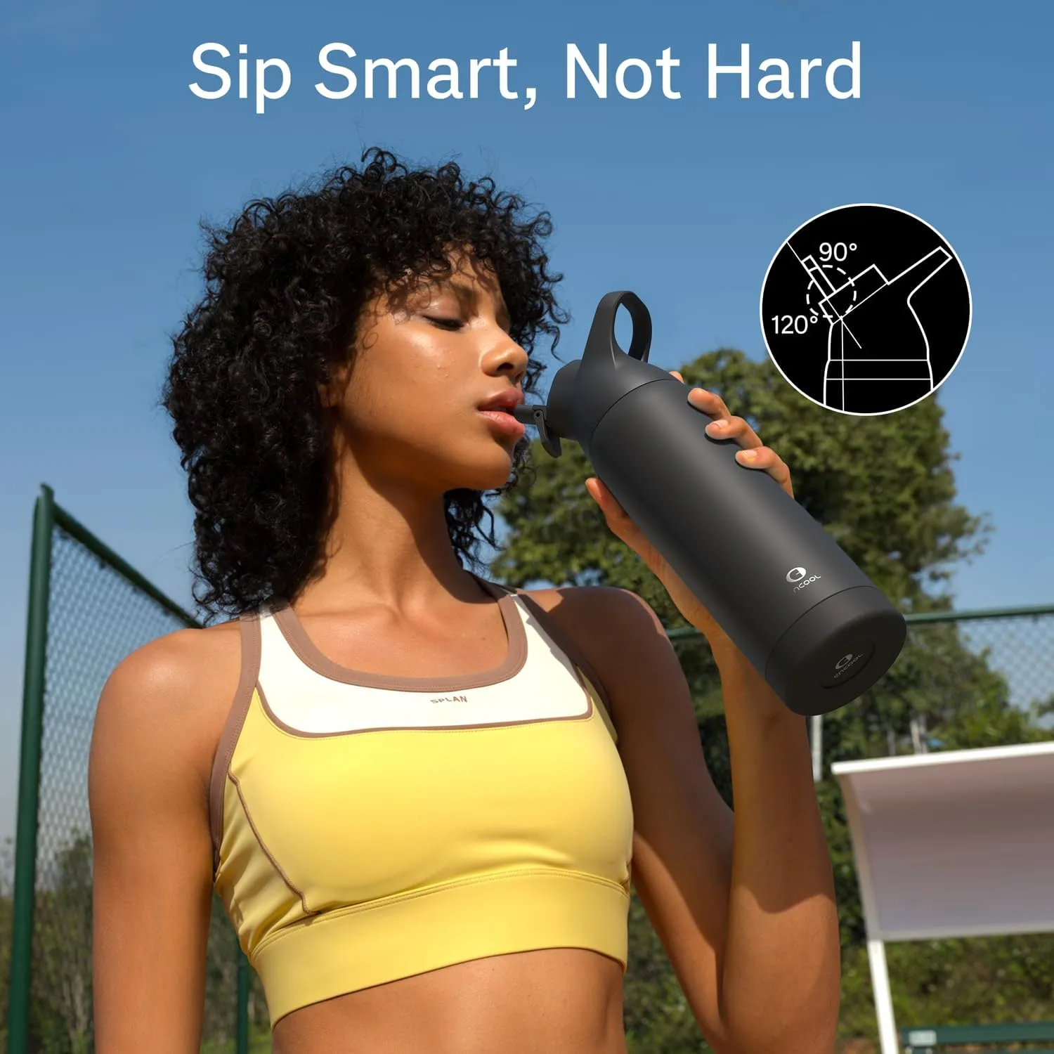 Insulated Water Bottle with Straw - Encool Stainless Steel Water Bottle, Reusable Leakproof and BPA-Free for Sports, Travel, Cold for 24 Hours, 24 oz, Black Night