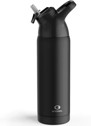 Insulated Water Bottle with Straw - Encool Stainless Steel Water Bottle, Reusable Leakproof and BPA-Free for Sports, Travel, Cold for 24 Hours, 24 oz, Black Night