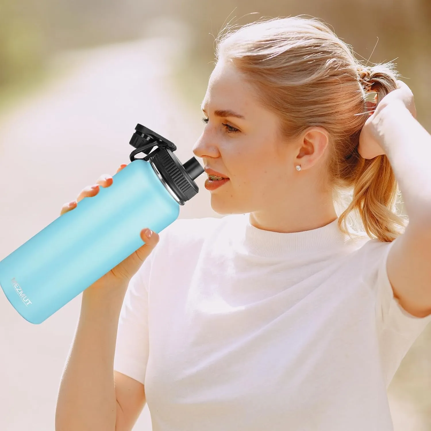 Insulated Water Bottle with Straw&2 Lids 40oz Stainless Steel Water Bottles Sports Metal Water Bottle Double Walled Vacuum Insulated Bottles Thermos Leak-Proof Travel Thermal (Blue)
