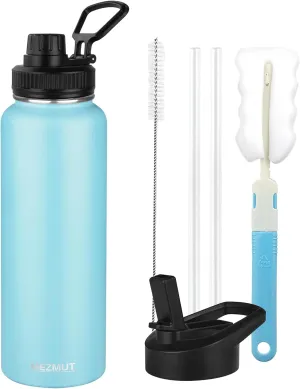 Insulated Water Bottle with Straw&2 Lids 40oz Stainless Steel Water Bottles Sports Metal Water Bottle Double Walled Vacuum Insulated Bottles Thermos Leak-Proof Travel Thermal (Blue)