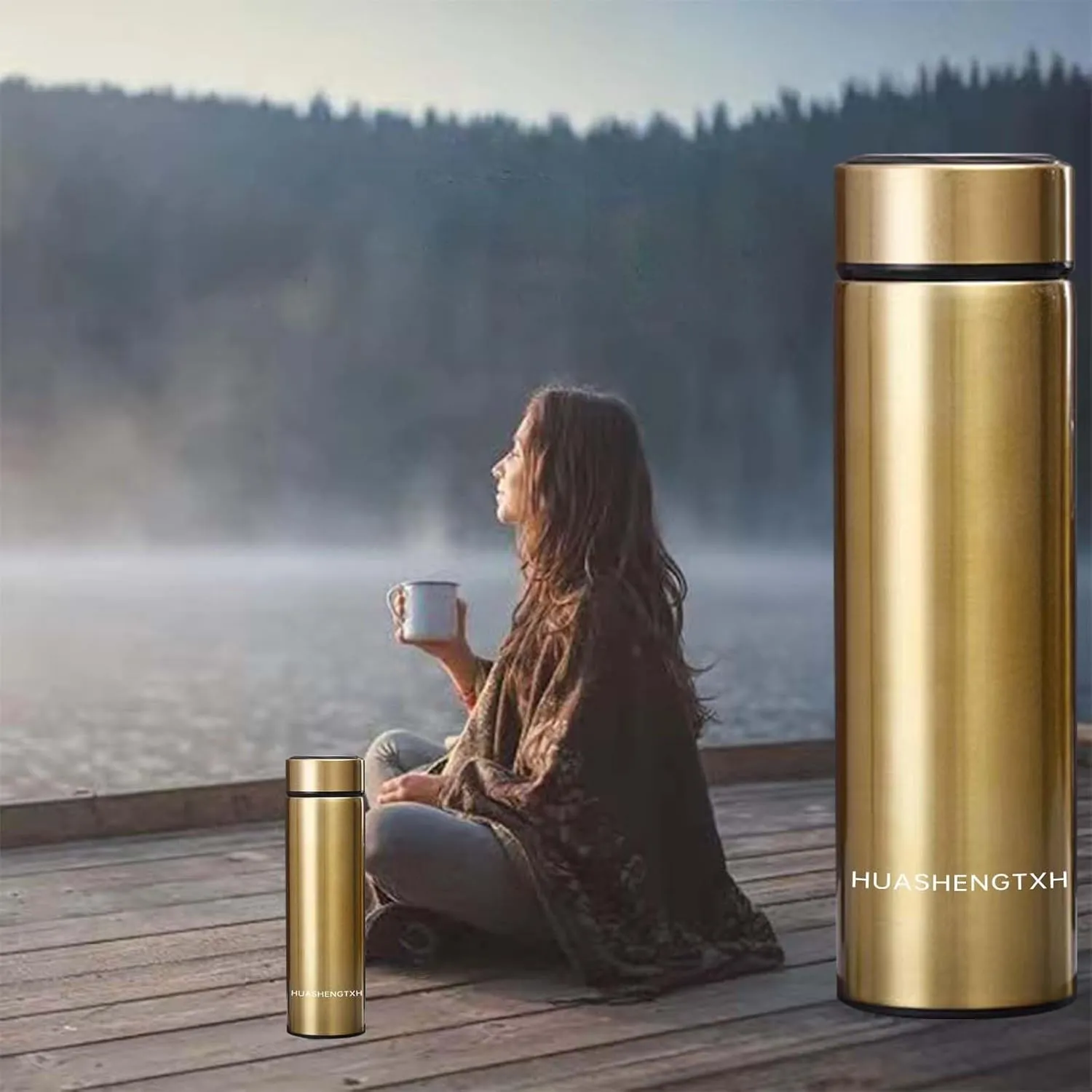 Insulating Water Bottle Outdoor Sports Stainless Steel Insulating Bottle Vacuum Sealed Coffee Bottle Travel Water Bottle Cold and Hot Water Bottle (Golden)