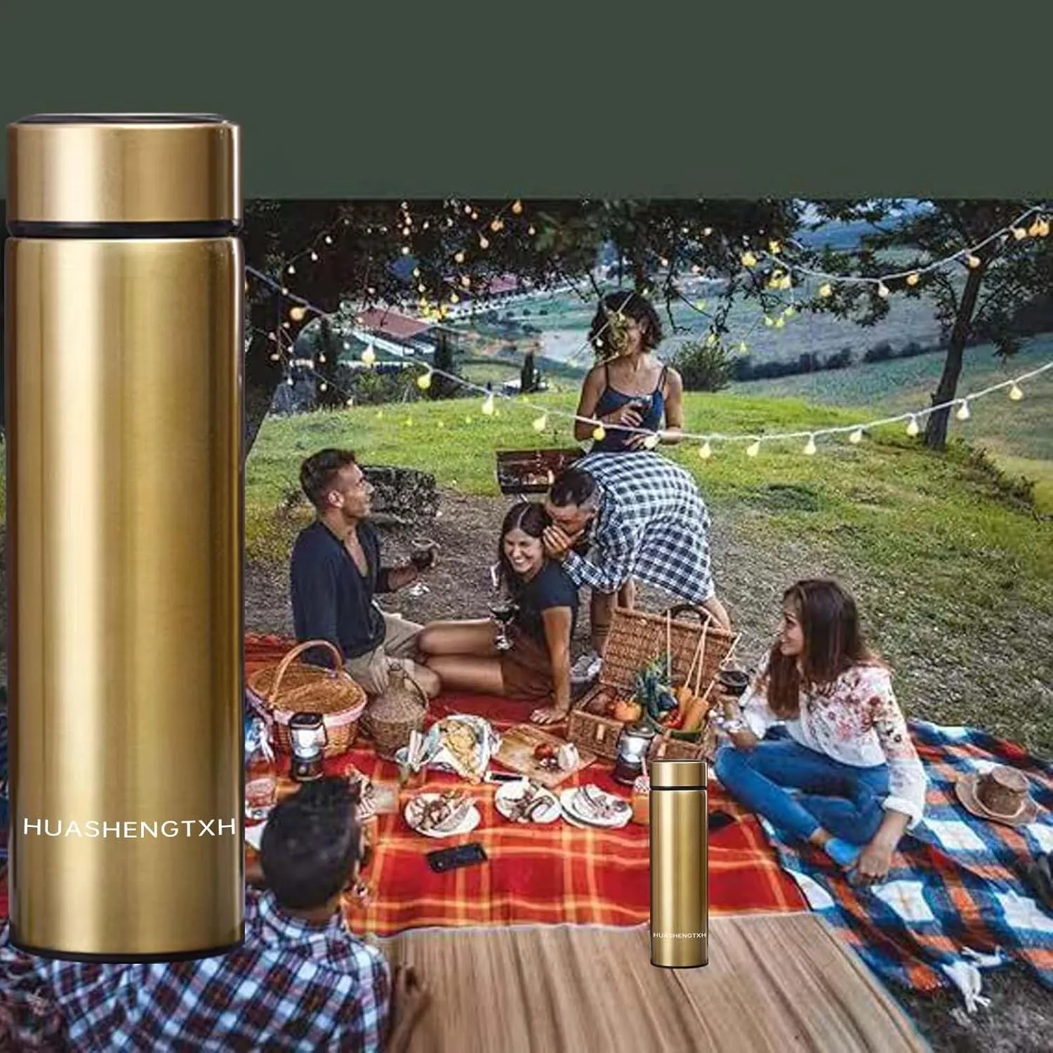 Insulating Water Bottle Outdoor Sports Stainless Steel Insulating Bottle Vacuum Sealed Coffee Bottle Travel Water Bottle Cold and Hot Water Bottle (Golden)