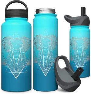 Involve & Evolve Insulated Water Bottle with 2 Lids (Straw Lid) Reusable Double Walled Wide Mouth Stainless Steel Kids Flask Thermos 18oz 24oz 32oz 40oz