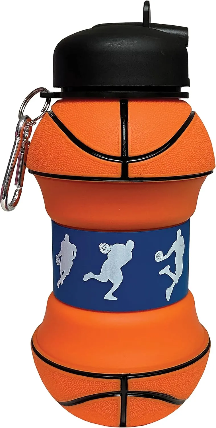 iscream BPA Free, 18 oz Collapsible Silicone Sports Bottle - Basketball