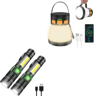 iToncs 2000 LM Magnetic Flashlight with COB Work Light & 1500 Lumens Solar LED Camping Lantern