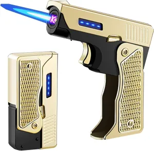 Jet flame butane fuel lighter, rechargeable butane gas lighter, candle lighter, windproof flame lighter, gift for dad and husband(Metallic)