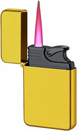 Jet Red Flame Windproof Butane Lighters, Retro Metal Push-Type Lighter, Refillable Gas Portable Lighter (No Fuel) (Color: Black)(Gold)