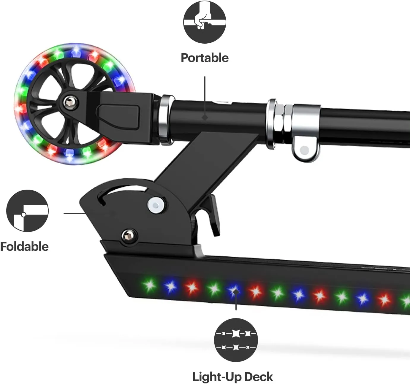 Jetson 2-Wheel Light-Up Kick Scooter, Light Up Deck and Wheels, Height Adjustable Handlebar, Rear Brake, Easy-Folding Mechanism, 4 or 6 inch wheels