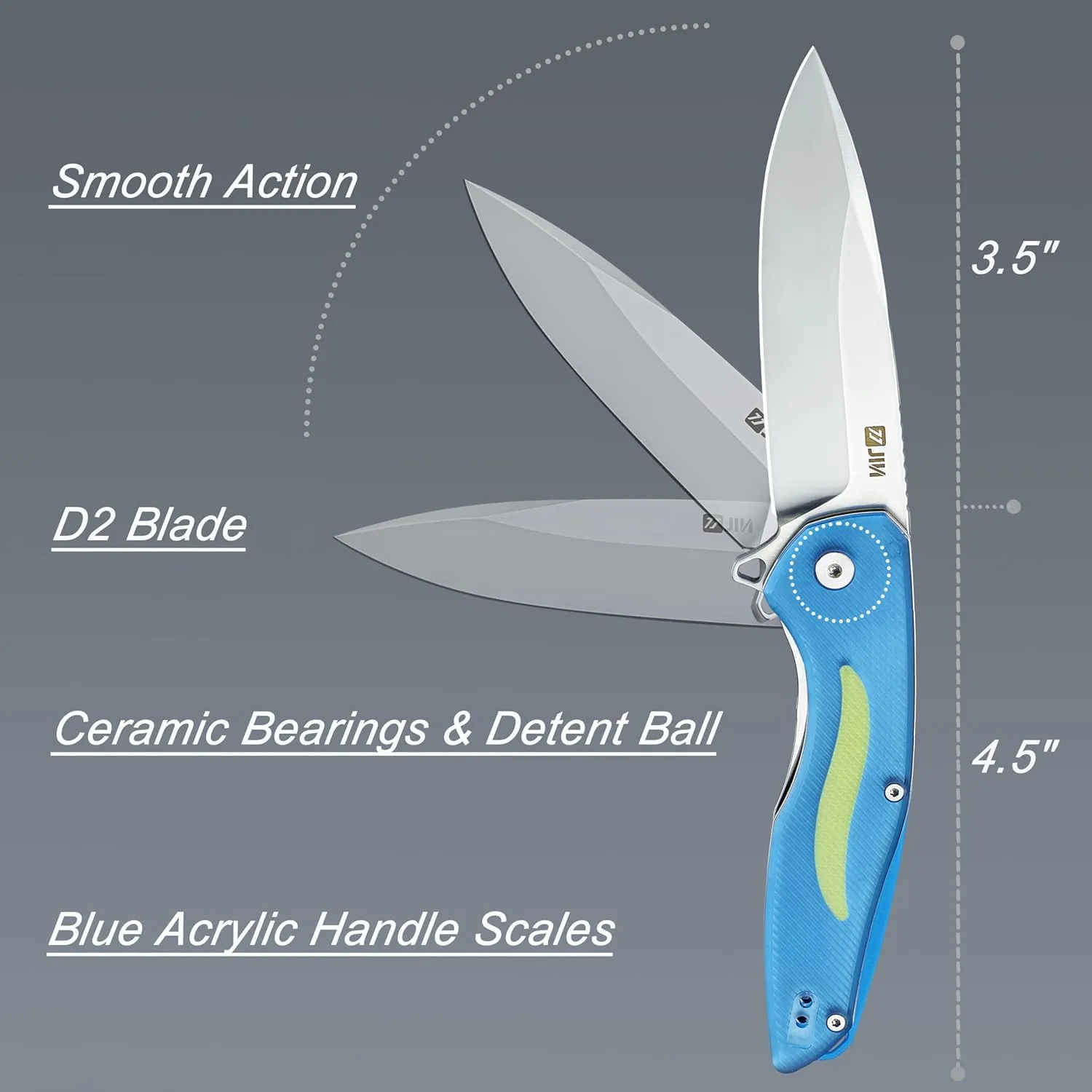 JIN Pocket Knife Kit for Men, Folding Knives, Captain EDC Knife with Clip, Sharp 3.5" D2 Blade, Acrylic Handle, DIY Kit, Gift Idea, Camping, Hiking