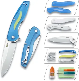 JIN Pocket Knife Kit for Men, Folding Knives, Captain EDC Knife with Clip, Sharp 3.5" D2 Blade, Acrylic Handle, DIY Kit, Gift Idea, Camping, Hiking