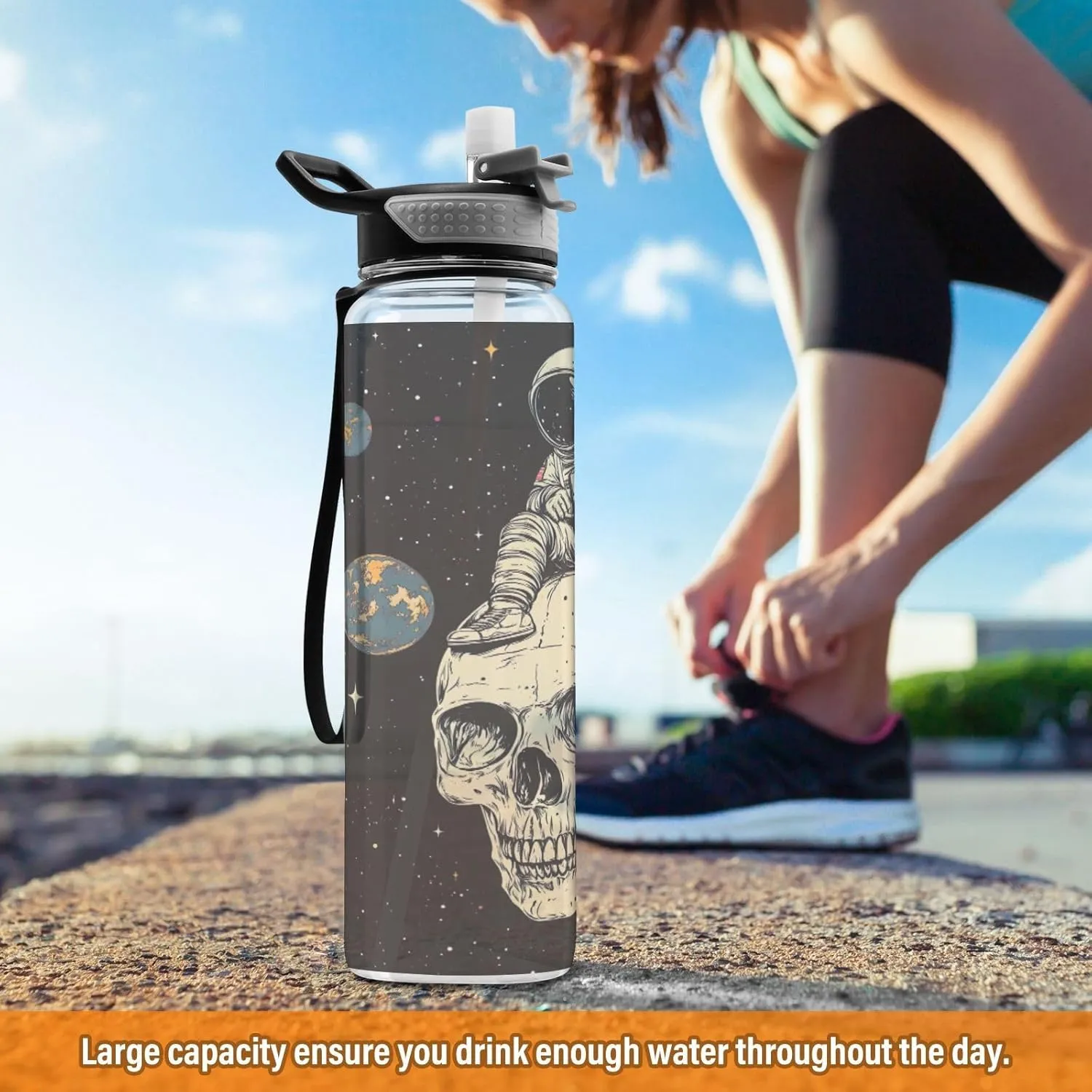Joisal Astronaut Skull Space 32 Oz Water Bottle BPA-Free Slim Water Bottles for Outdoor Sports