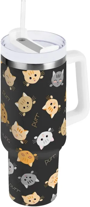 Joisal Cute Cats 40 Oz Water Bottle with Straw Slim Tumbler Reusable Stainless Steel Tumblers