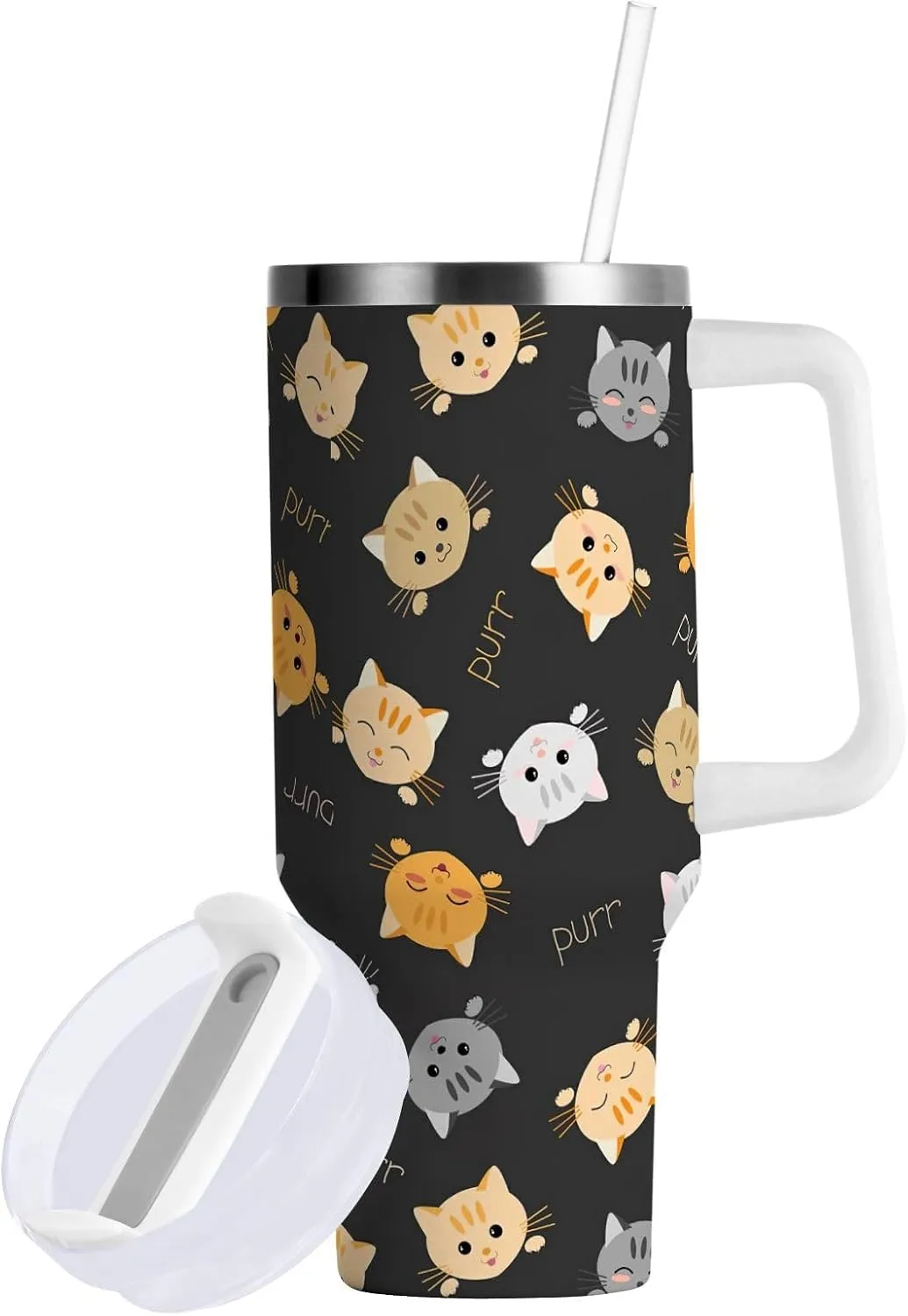 Joisal Cute Cats 40 Oz Water Bottle with Straw Slim Tumbler Reusable Stainless Steel Tumblers