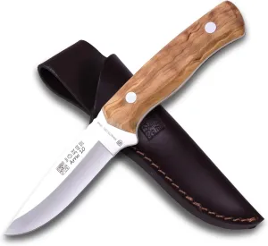 Joker Bushcraft full length Arrui 10" CO60 knife, 3.94 inches blade, olive wood handle, includes brown leather Sheath, Tool for fishing, Hunting, camping and hiking