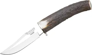 Joker Hunting Knife CC70 Luchadera with Deer tip Handle, 3.94 inches MOVA Blade, Includes Brown Leather Sheath, Tool for Fishing, Hunting, Camping and Hiking