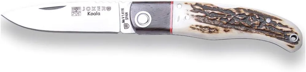 Joker Sports Pocket Knife Koala NC124 Lock, Deer Horn Handle, granadillo Ferrule, 2.75 inches MOVA Blade, Fishing, Hunting, Camping and Hiking Tools.