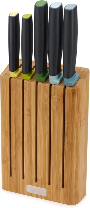 Joseph Joseph Elevate - 6-Piece Japanese Stainless-Steel Kitchen Knife Set with Slimline Bamboo Block