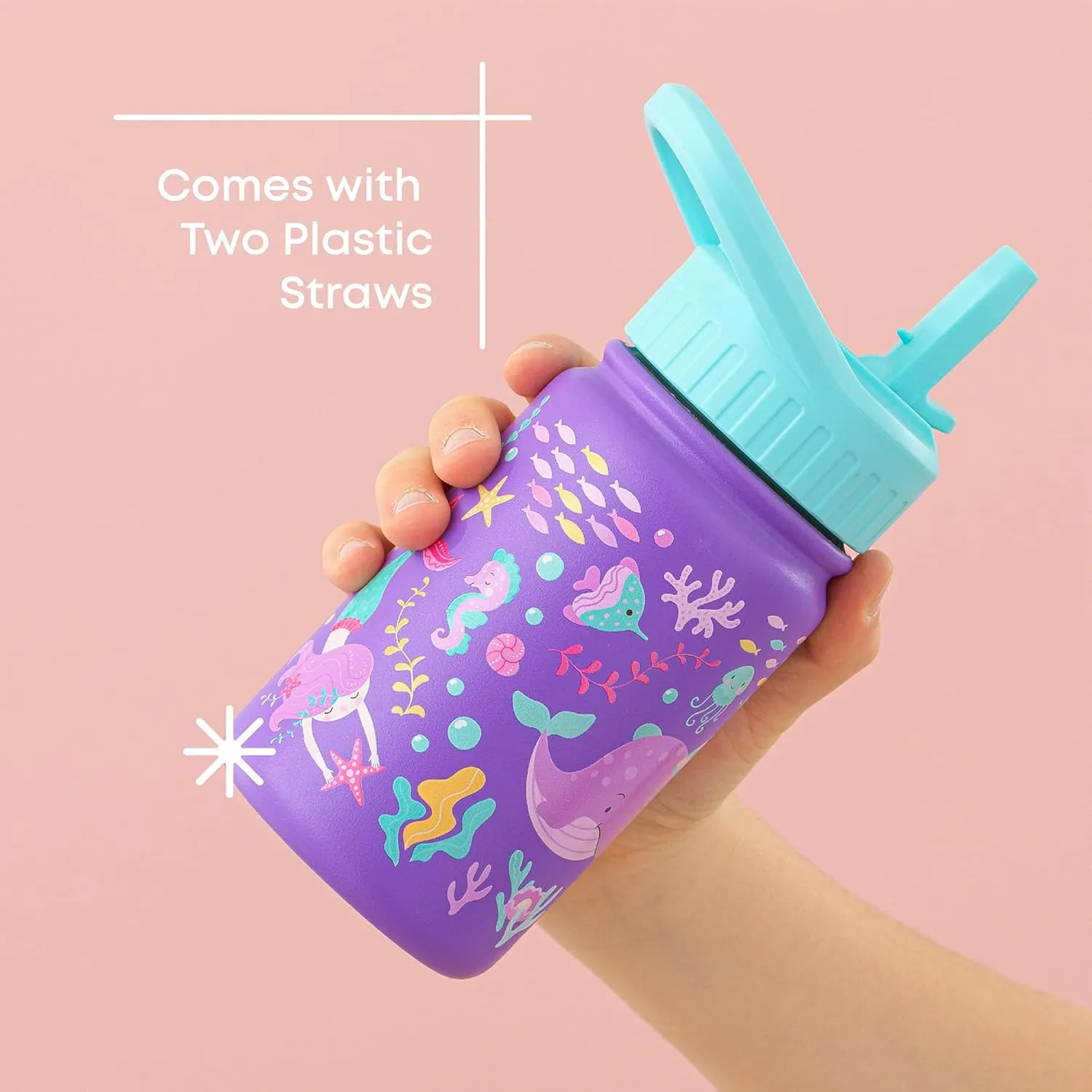 JoyJolt Kids Water Bottle with Straw Lid, 12oz Small Stainless Steel Reusable Tumbler for Kids, Girls, Boys, or Teen, Vacuum Insulated Water Bottle for School, Travel, and Outdoors, Leakproof