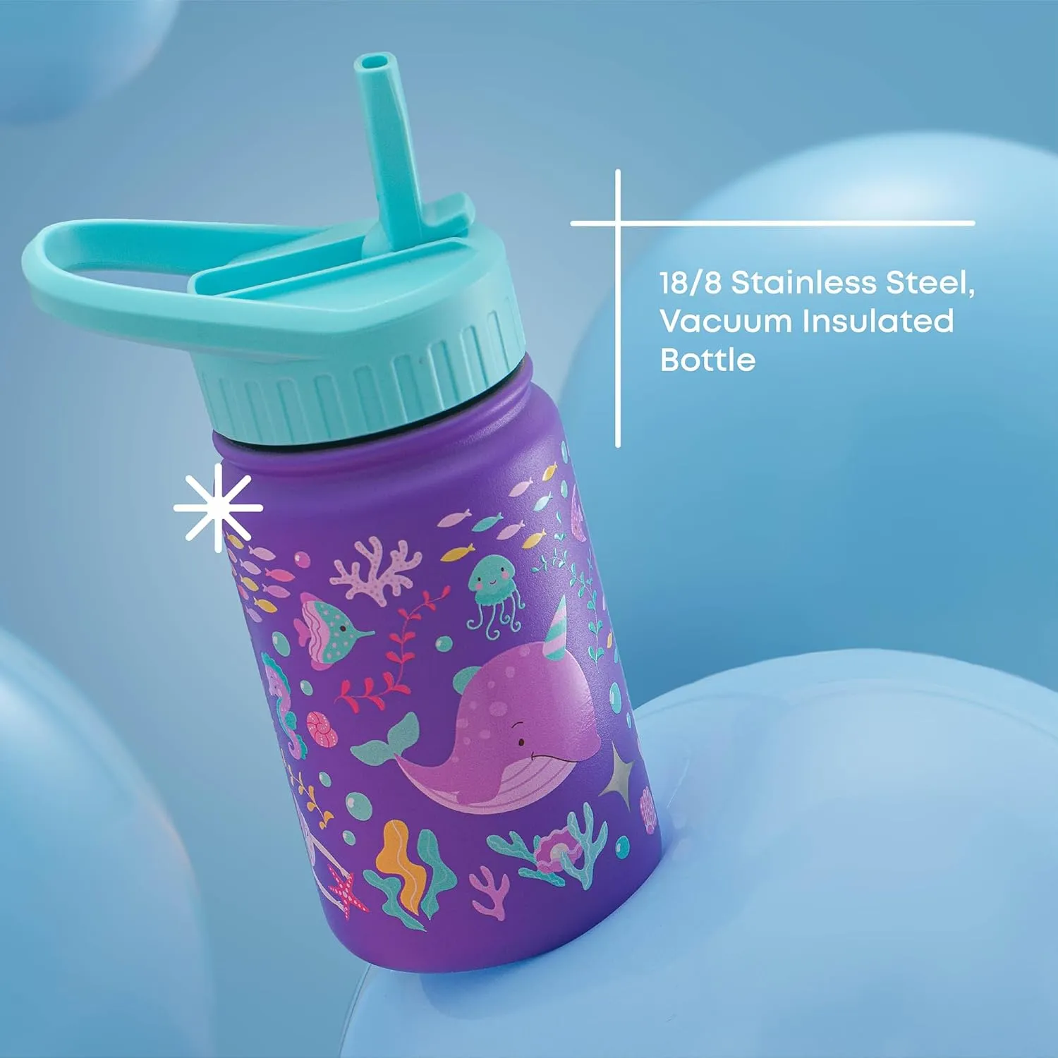 JoyJolt Kids Water Bottle with Straw Lid, 12oz Small Stainless Steel Reusable Tumbler for Kids, Girls, Boys, or Teen, Vacuum Insulated Water Bottle for School, Travel, and Outdoors, Leakproof