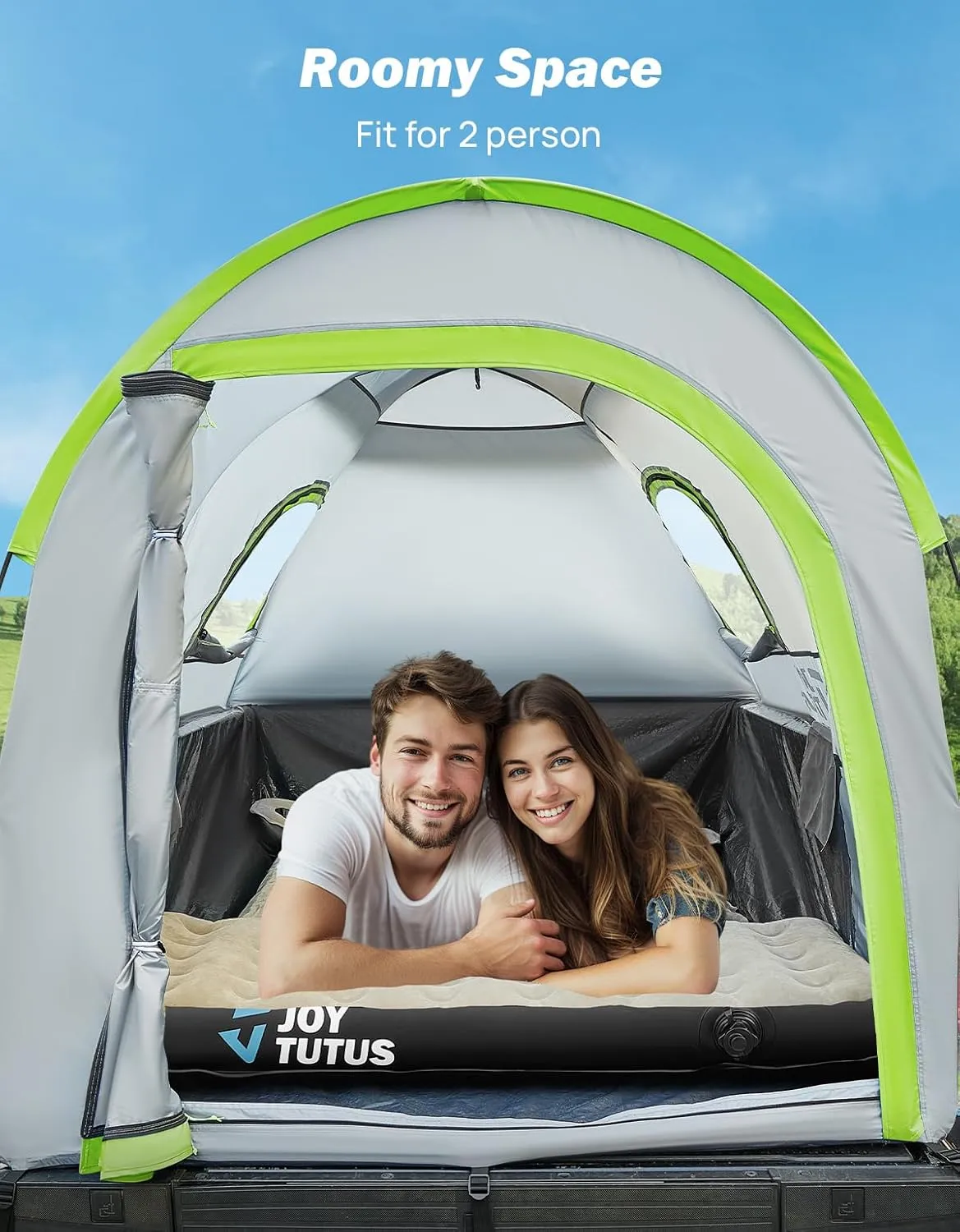 JOYTUTUS Truck Tent with Rainfly 5.5Ft-6Ft, Straight Spacious Truck Bed Tent with Sky View Mesh, Waterproof PU2000mm Double Layer for 2 Person