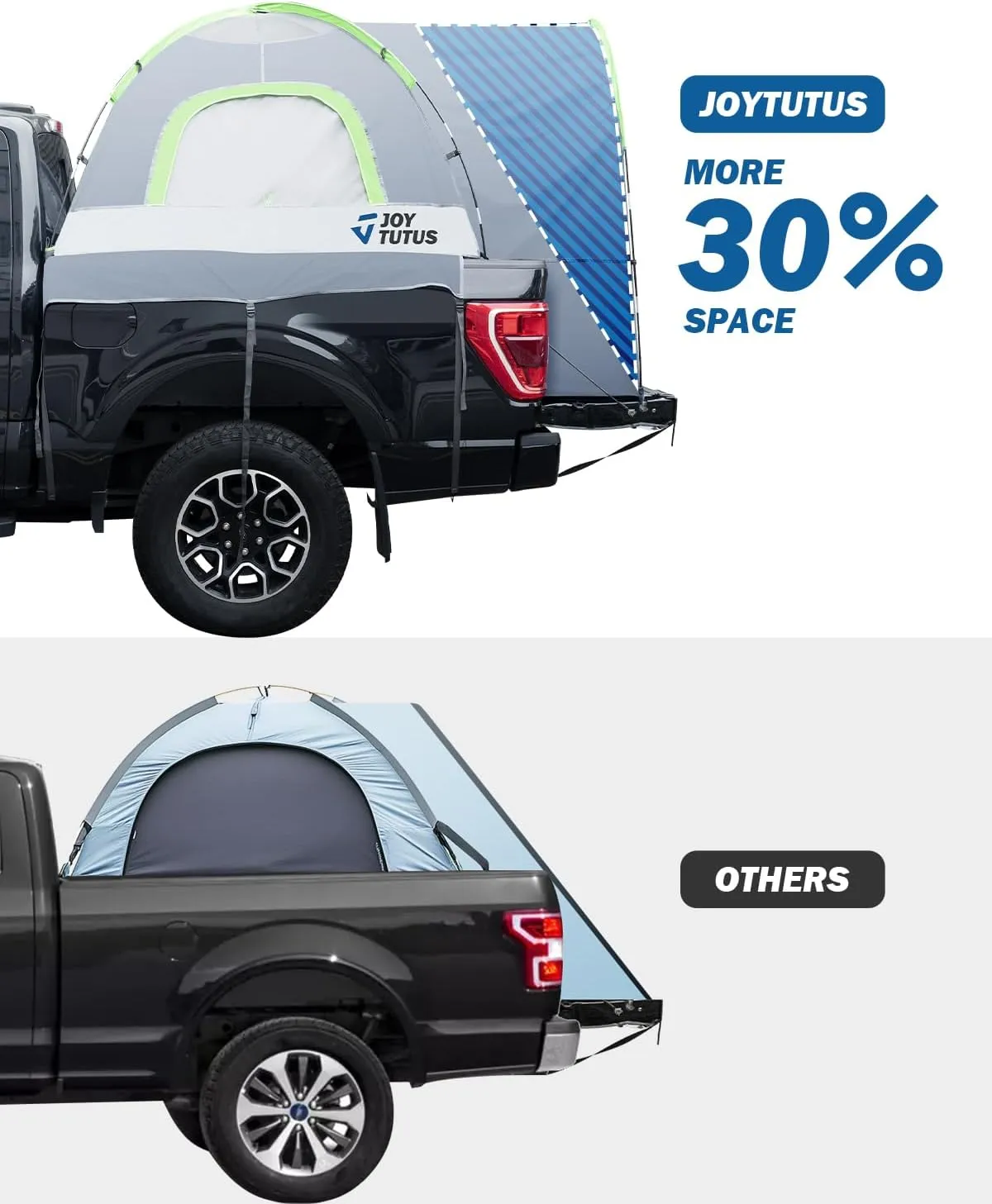 JOYTUTUS Truck Tent with Rainfly 5.5Ft-6Ft, Straight Spacious Truck Bed Tent with Sky View Mesh, Waterproof PU2000mm Double Layer for 2 Person