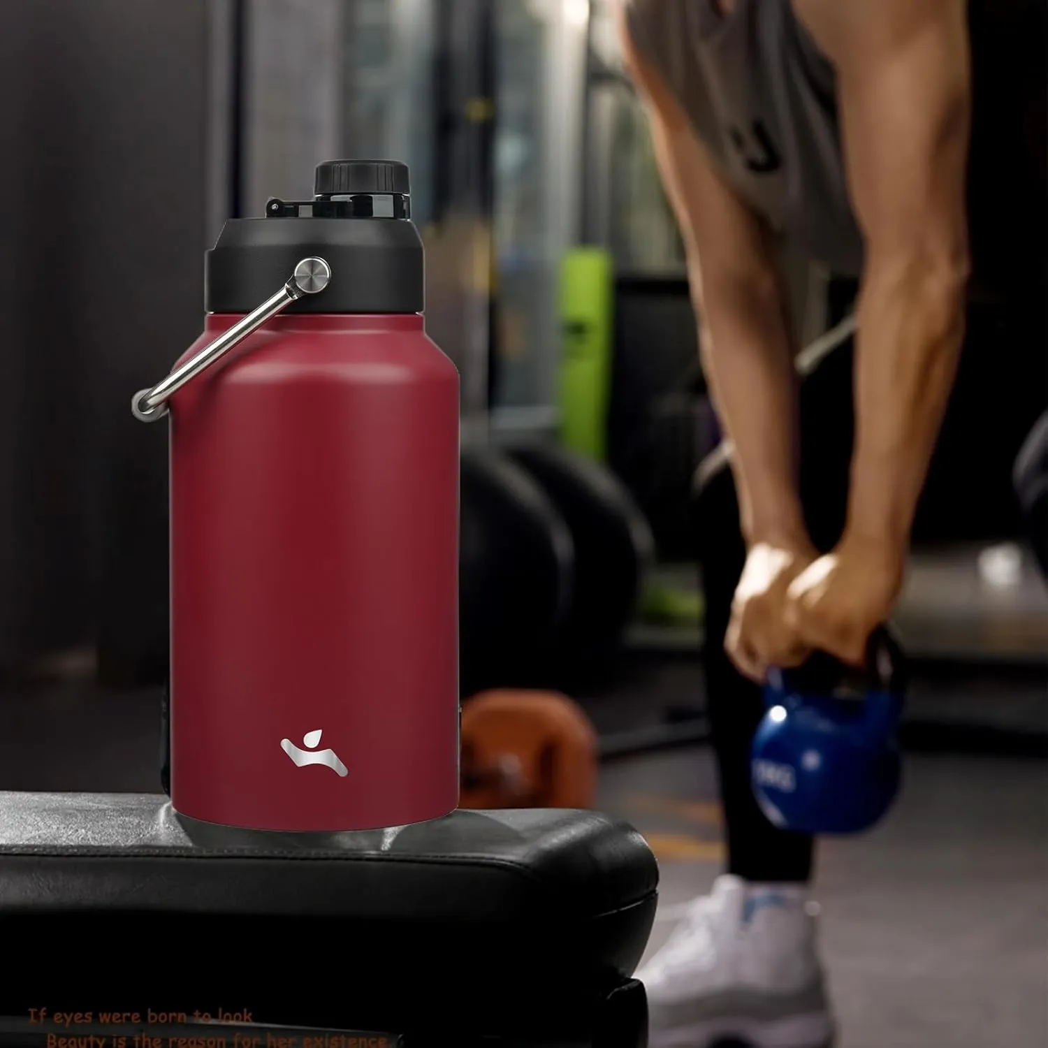 Jug with Handle,87 oz Insulated Water Bottle with Carrying Pouch, Double Wall Vacuum Stainless Steel Metal Bottle,Dark red