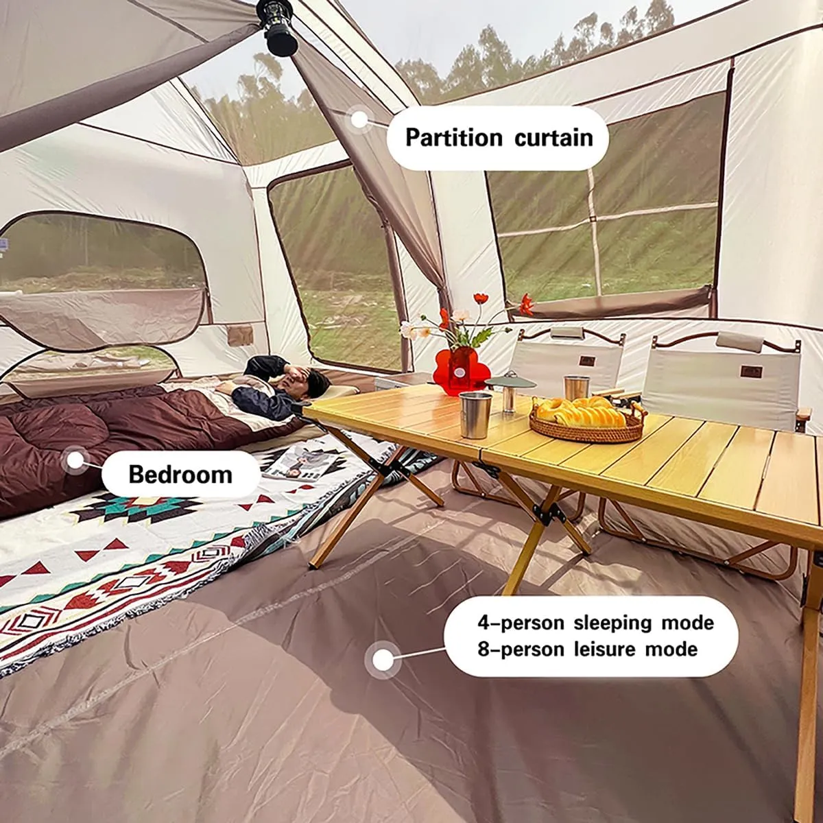 Jupiter 5/6/13 Outdoor Camping Tent for 4/6/8 People, Fully Automatic Quick Opening, for Outdoor Picnic, Park & Family Use, Silver Coated Sunscreen & Waterproof