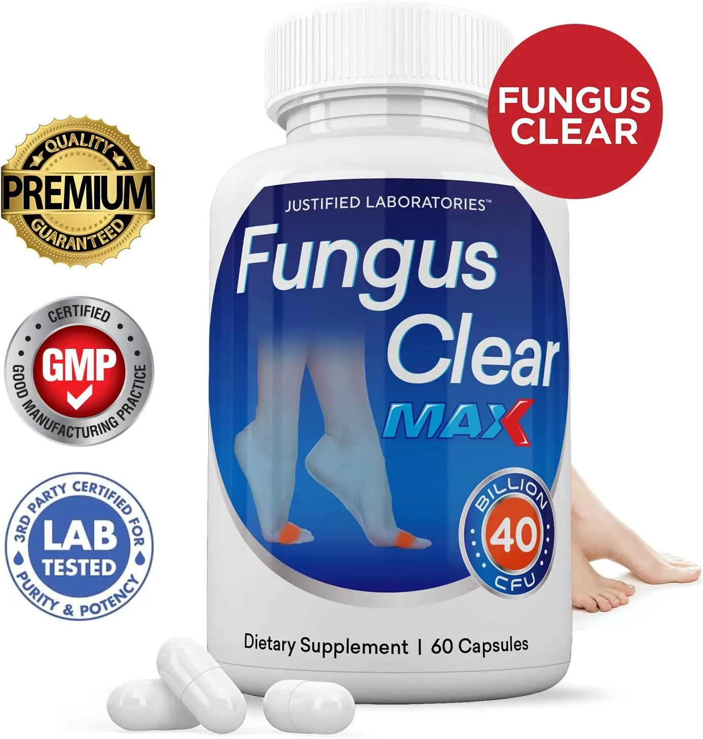 Justified Laboratories (3 Pack) Fungus Clear Max Pills 40 Billion CFU Probiotic 180 Capsules