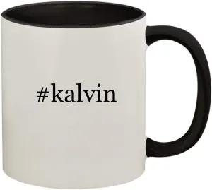 #kalvin - 11oz Ceramic Colored Handle and Inside Coffee Mug Cup, Black