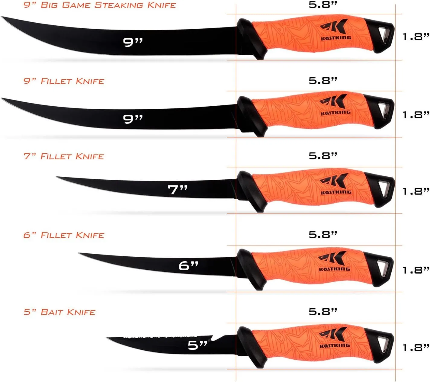KastKing Fillet Knife and Bait Knife, Razor Sharp G4116 German Stainless-Steel Blade 5" - 12", Professional Level Knives for Filleting and Boning, Non-Slip Handles, Includes Protective Sheath