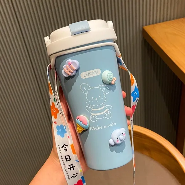Kawaii Solid Color Cartoon Thermo Water Bottle 500ml