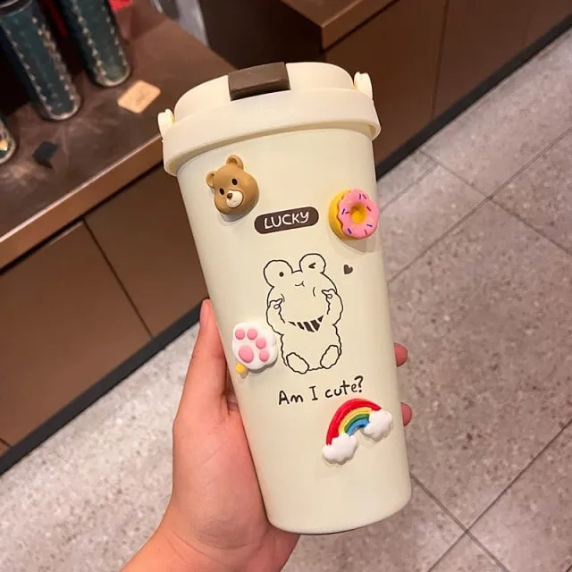 Kawaii Solid Color Cartoon Thermo Water Bottle 500ml