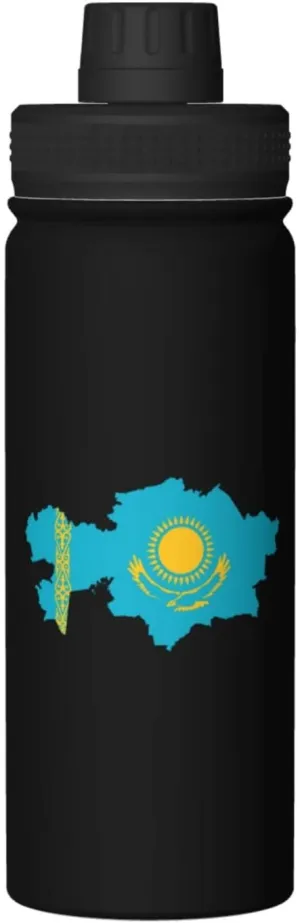 Kazakhstan Terrain Map Water Bottle 18OZ Stainless Steel Insulated Water Bottles With Spout Lid Sports Keep Cold and Hot Water Bottle For Biking Hiking
