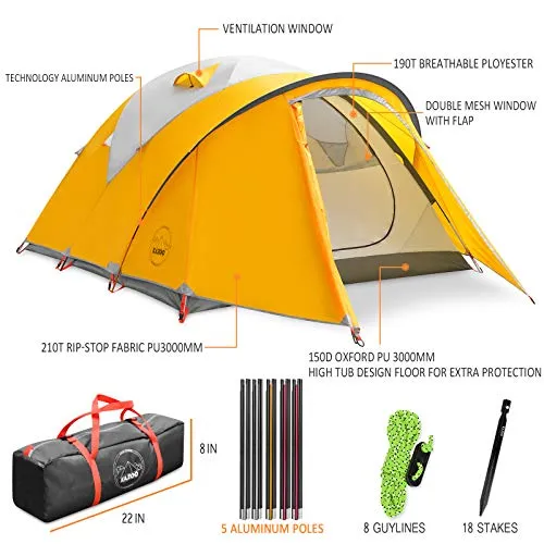 KAZOO Waterproof Camping Tent 4 Person Family Backpacking